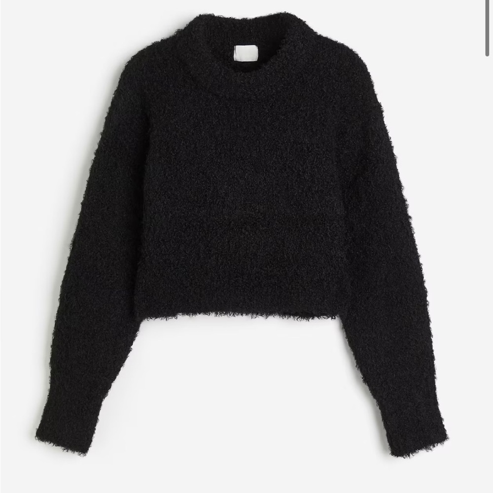 H&M Divided Fluffy Knit Black Crewneck Cropped Sweater